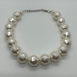 Faceted Faux Pearl Necklace Choker Chunky Statement Adjustable Chain 16" READ